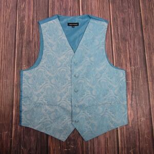 Alberto Cardinali Vest Mens M Blue Paisley 3 Piece Polyester 4-Button Waistcoat